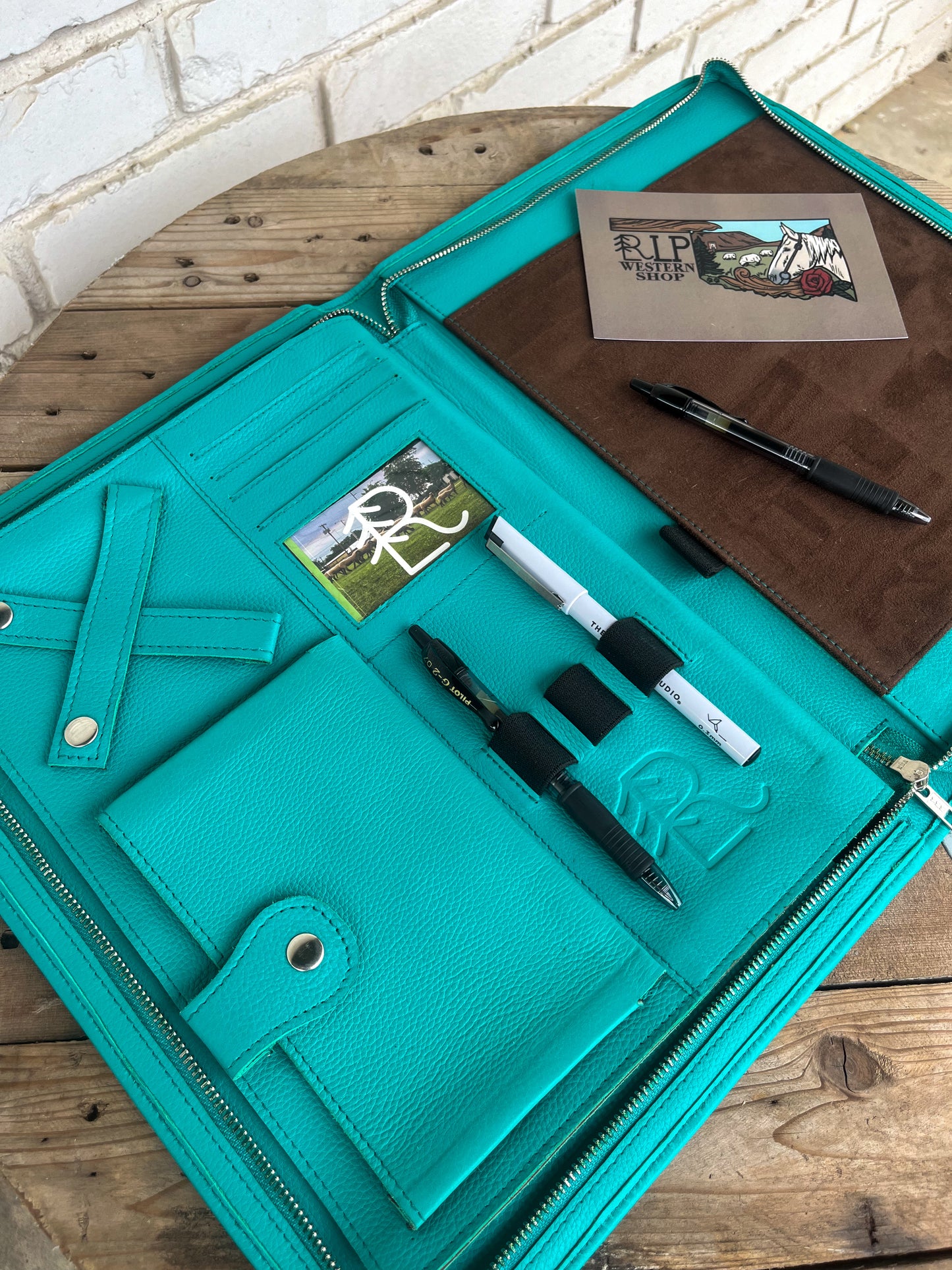 Cowhide + Turquoise Leather Planner (3)