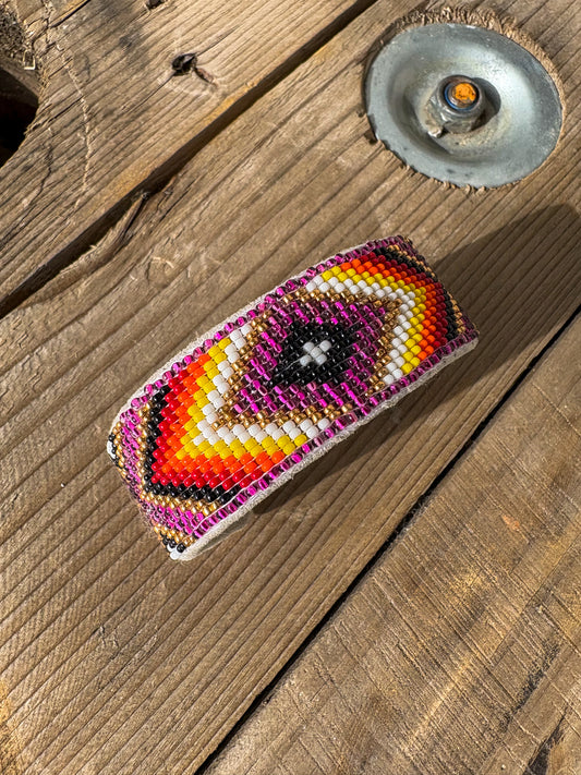 Purple Glaze Beaded Leather Cuff