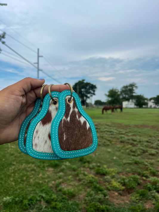 Turquoise Cowhide+Leather Keychain***