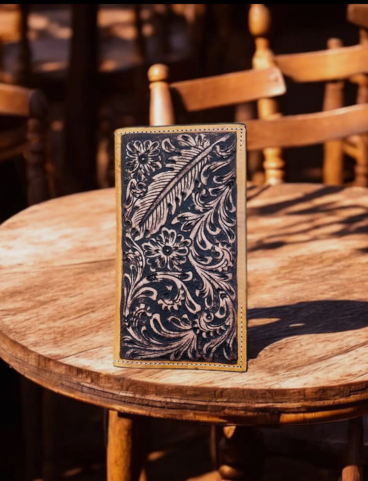 Feather Tooled Leather Wallet