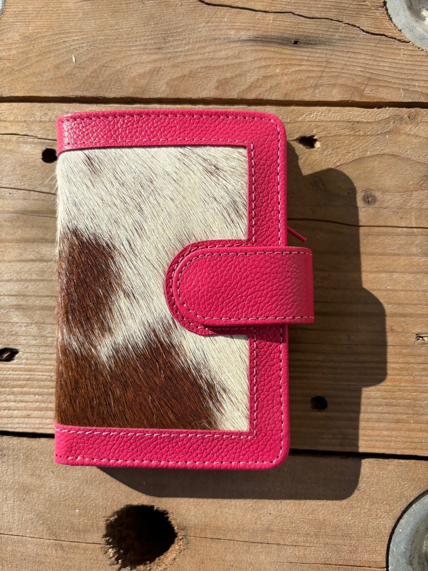 Cowhide Pocket Wallet- Pink Leather