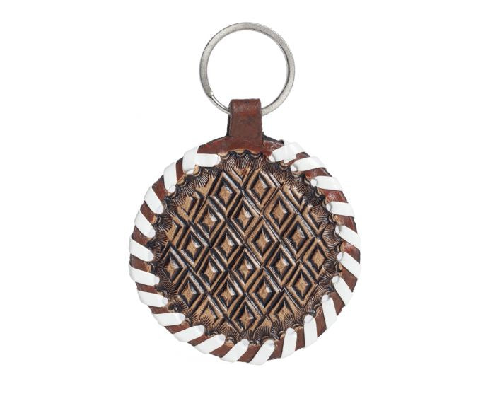 Circle Cowhide + Leather Keychain