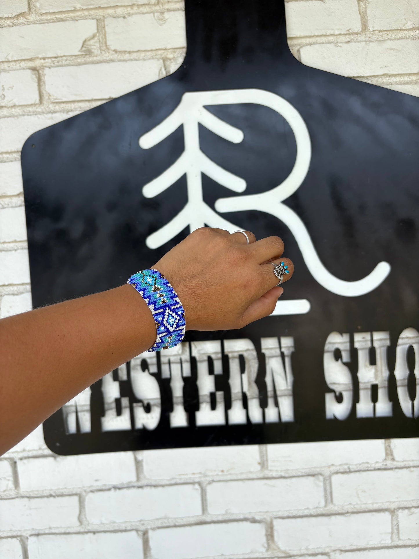 Blue & White Feather Beaded SET