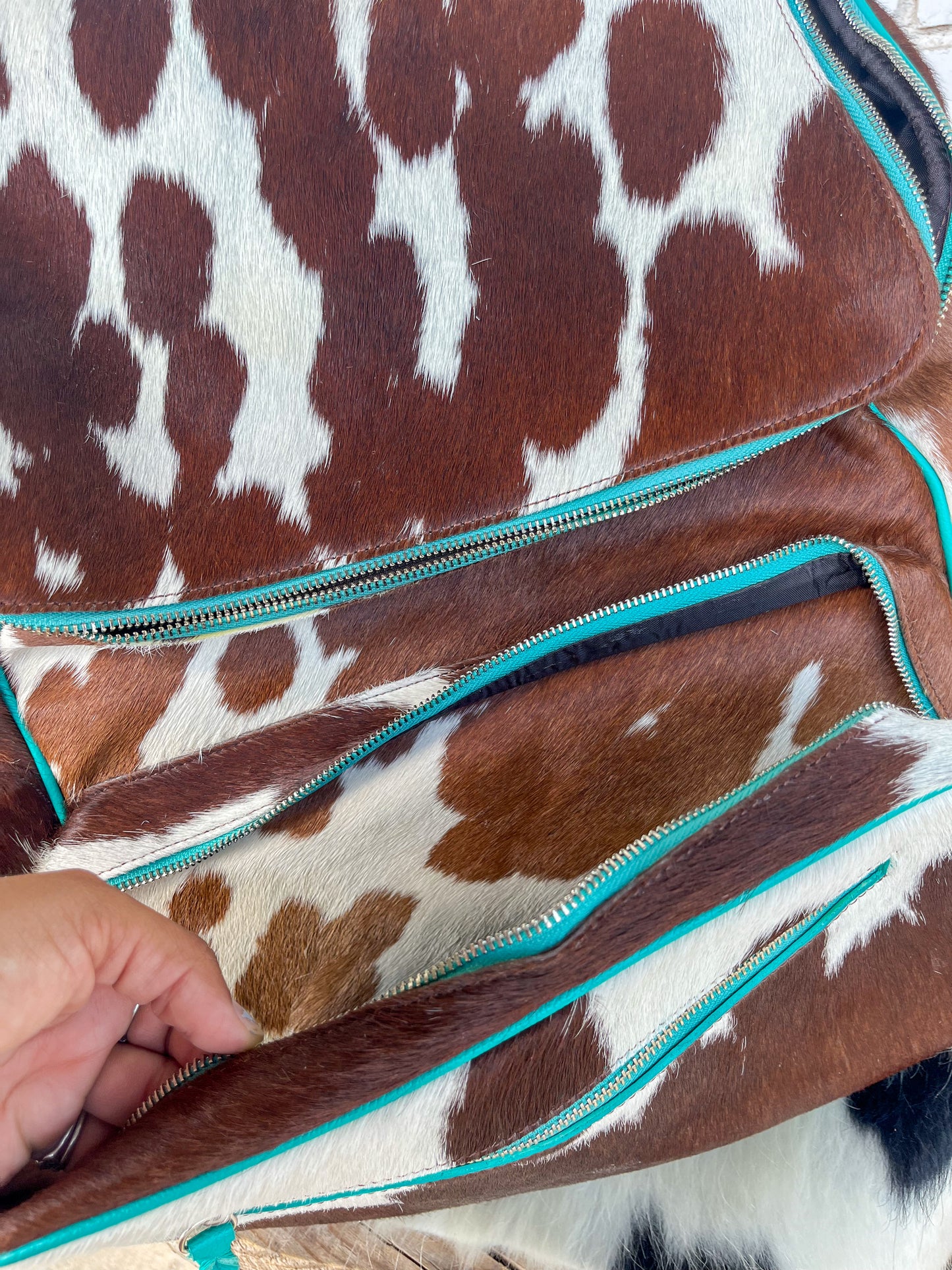 XL Turquoise Cowhide Backpack