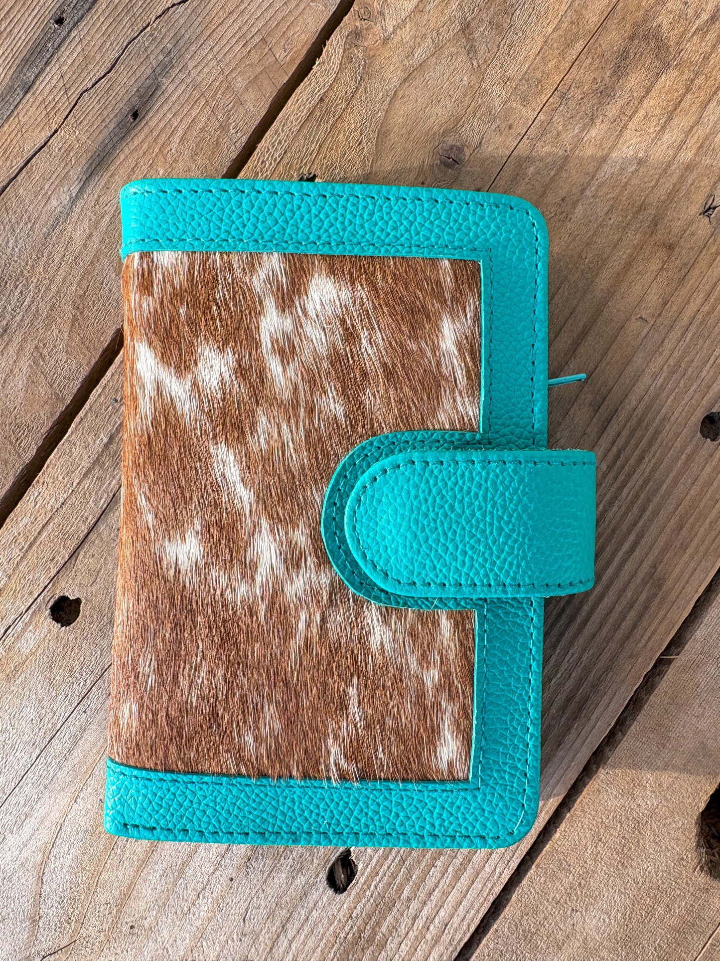 Cowhide Pocket Wallet - turquoise leather