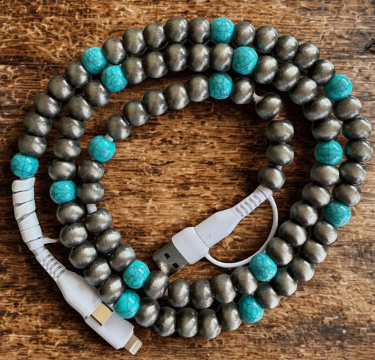 Cowboy Pearl & Turquoise Beaded 4-in-1 Charging Cable