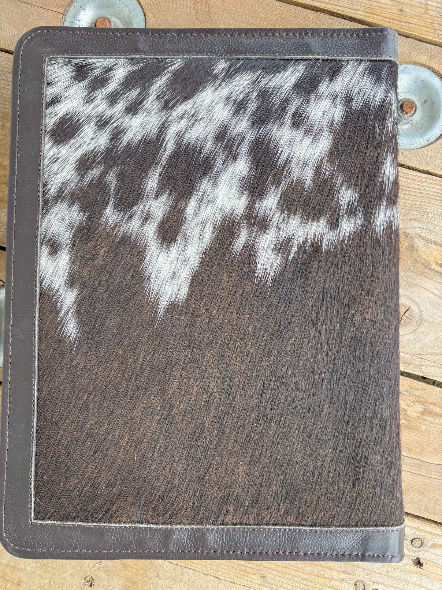 Cowhide + Brown Leather Planner - Front Tooled Leather