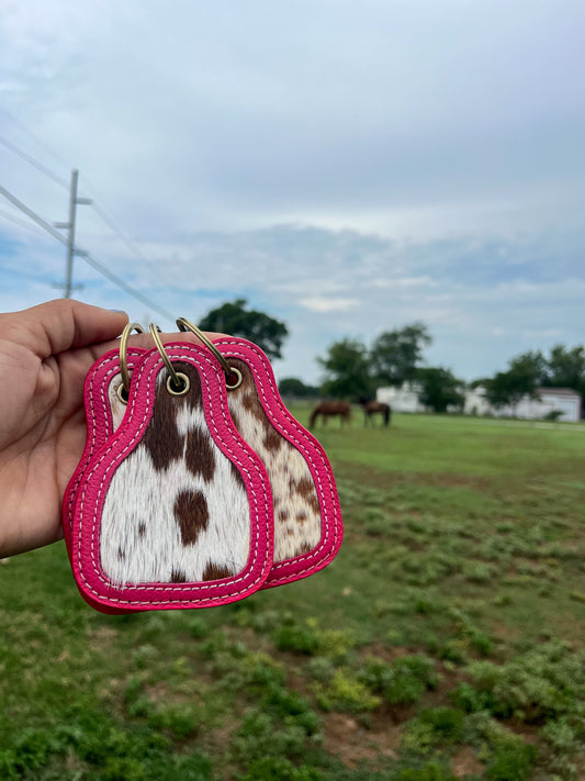 Pink Cowhide+Leather Keychain ***