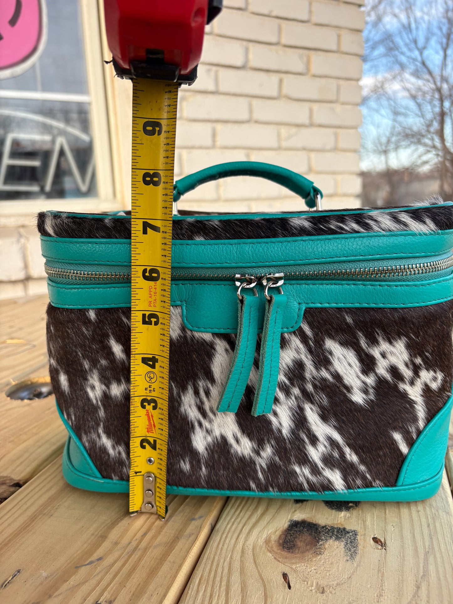 Cowhide Cosmetic Bag- Travel Toiletries- turquoise
