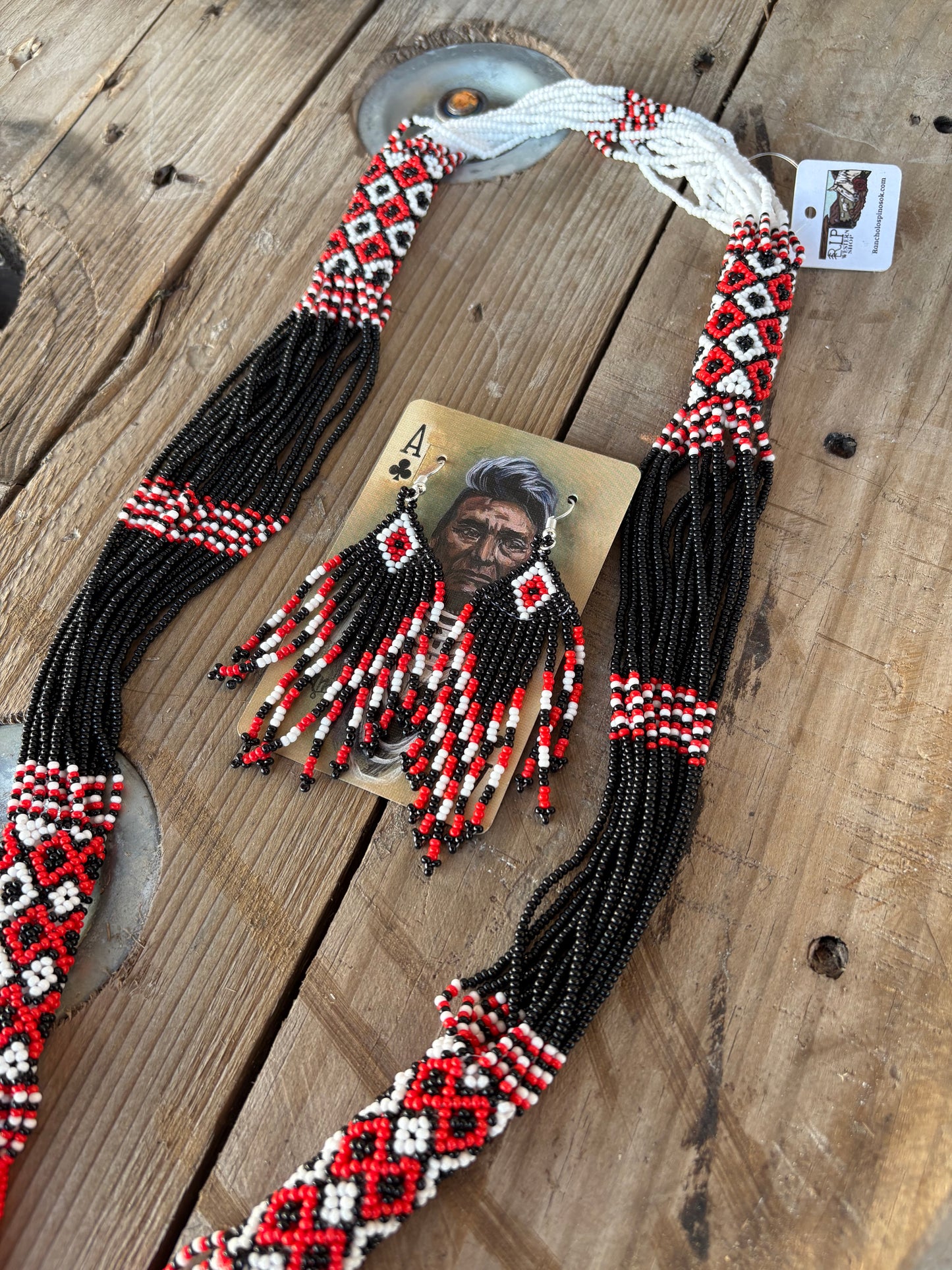 RedHawks Beaded Necklace + Earrings - SET