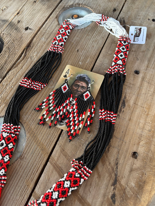 RedHawks Beaded Necklace + Earrings - SET