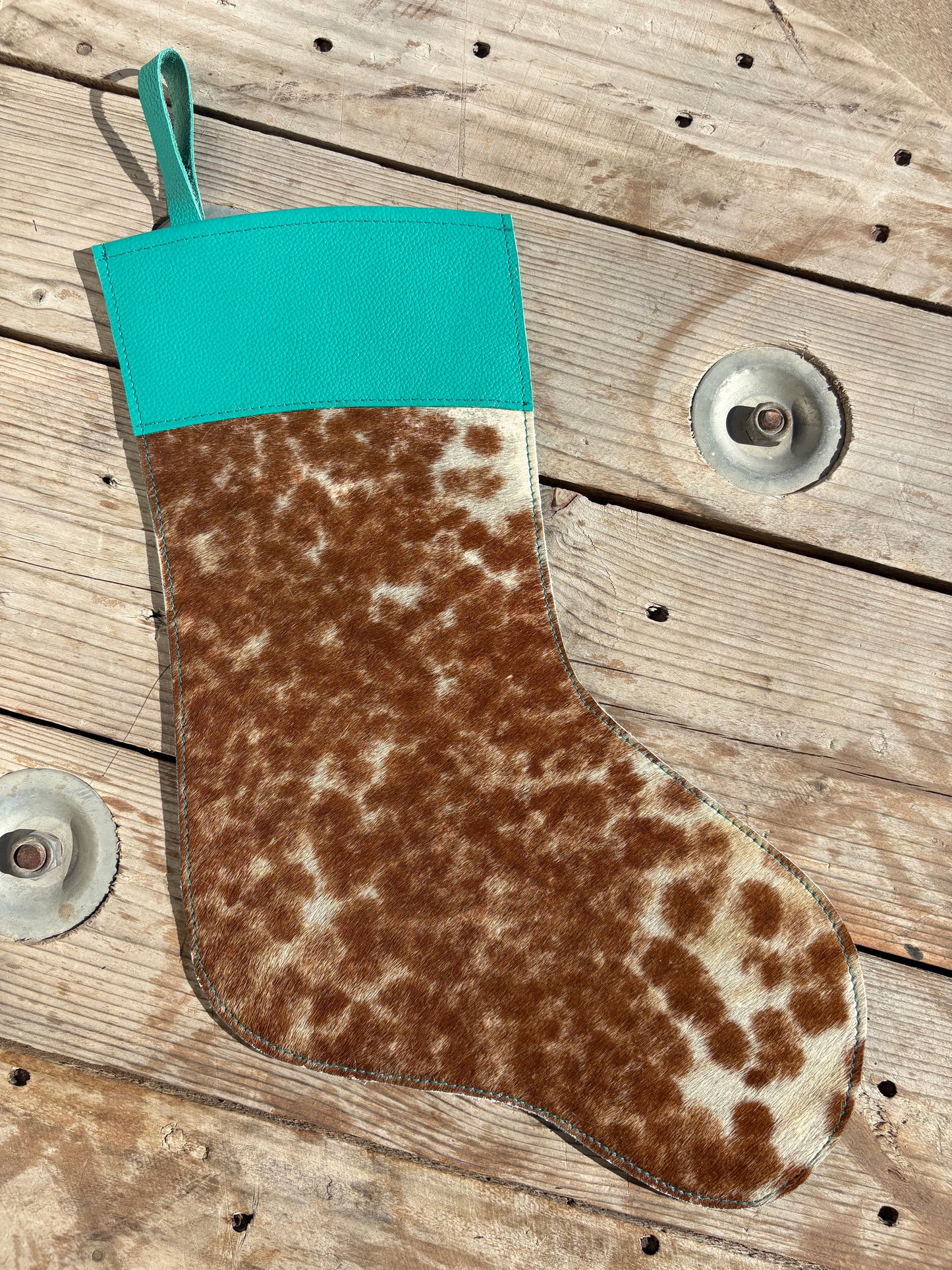 Cowhide Stocking - turquoise