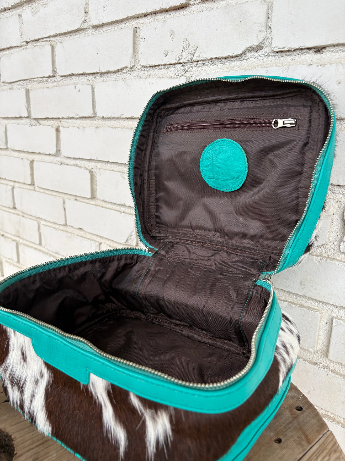 Cowhide Cosmetic/Toiletry Bag - turquoise leather