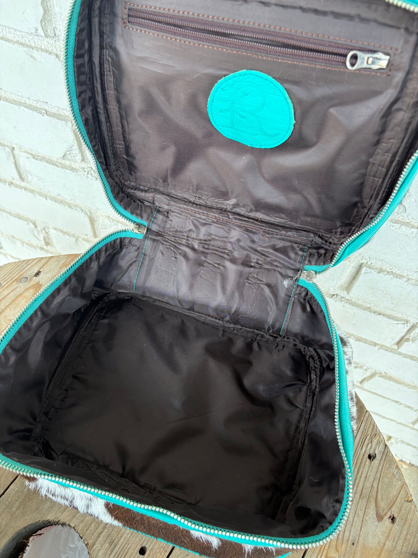 Cowhide Cosmetic/Toiletry Bag - turquoise leather