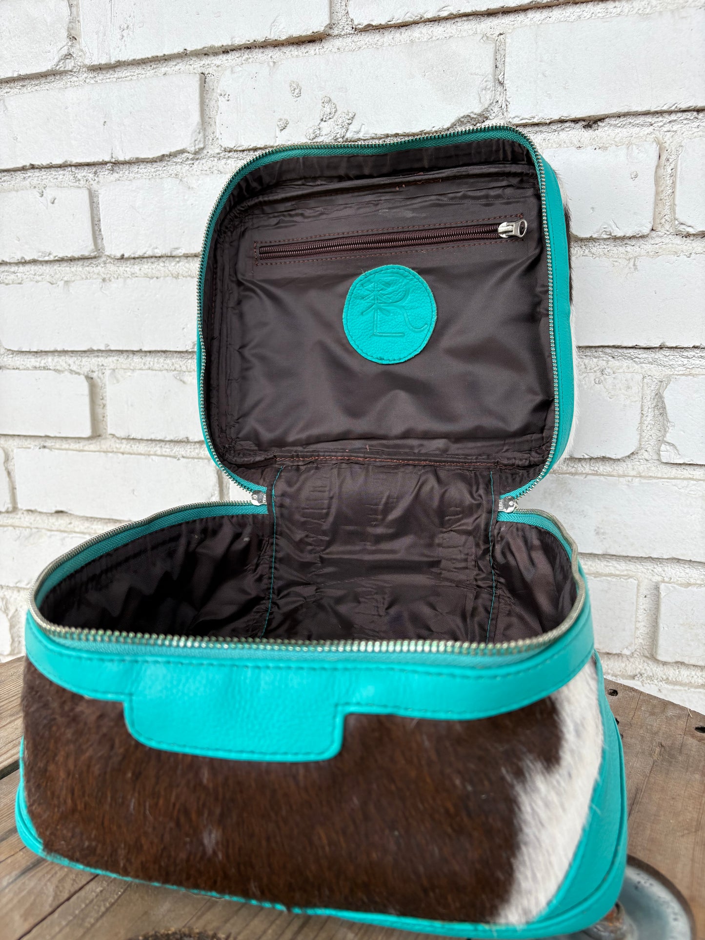 Cowhide Cosmetic/Toiletry Bag - turquoise leather