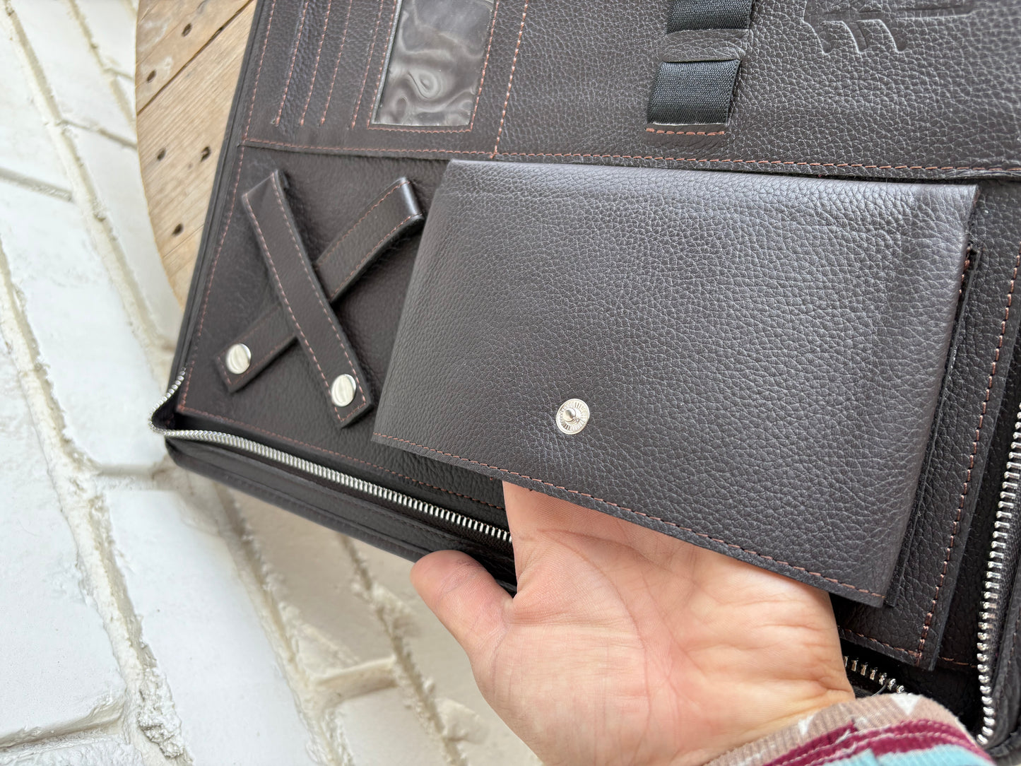 Cowhide + Brown Leather Planner - front tooled leather