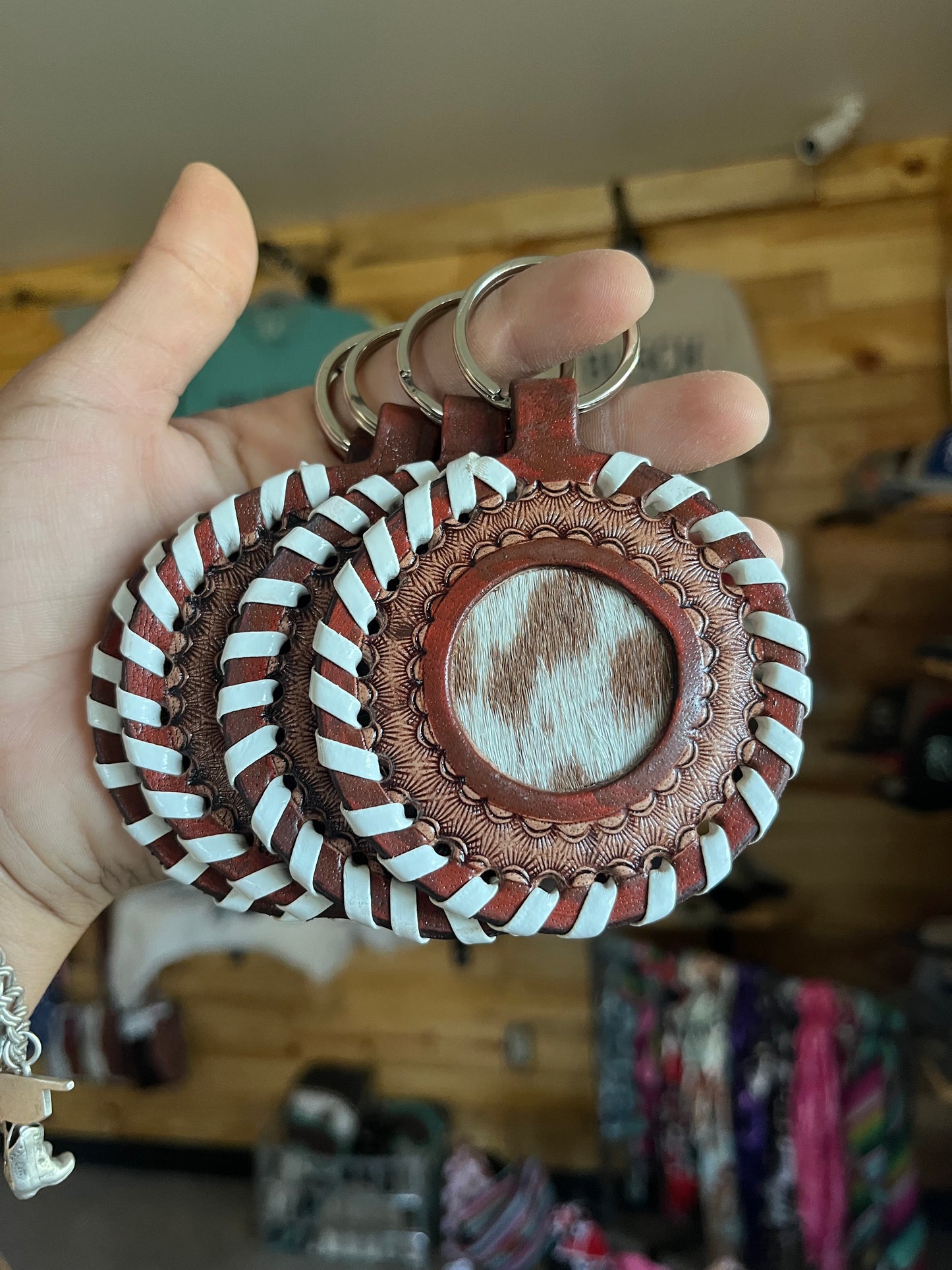 Circle Cowhide + Leather Keychain