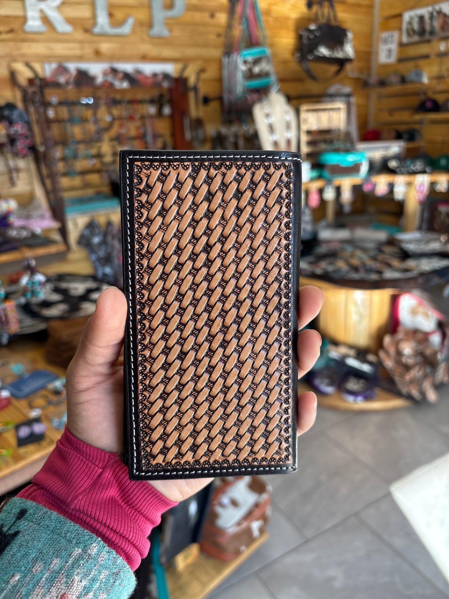 Tooled Leather + Cowhide Wallet