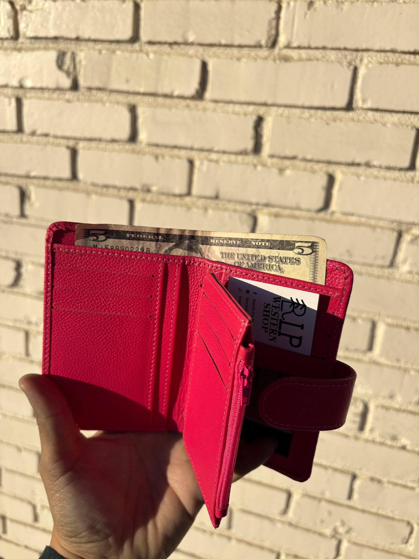 Cowhide Pocket Wallet- Pink Leather