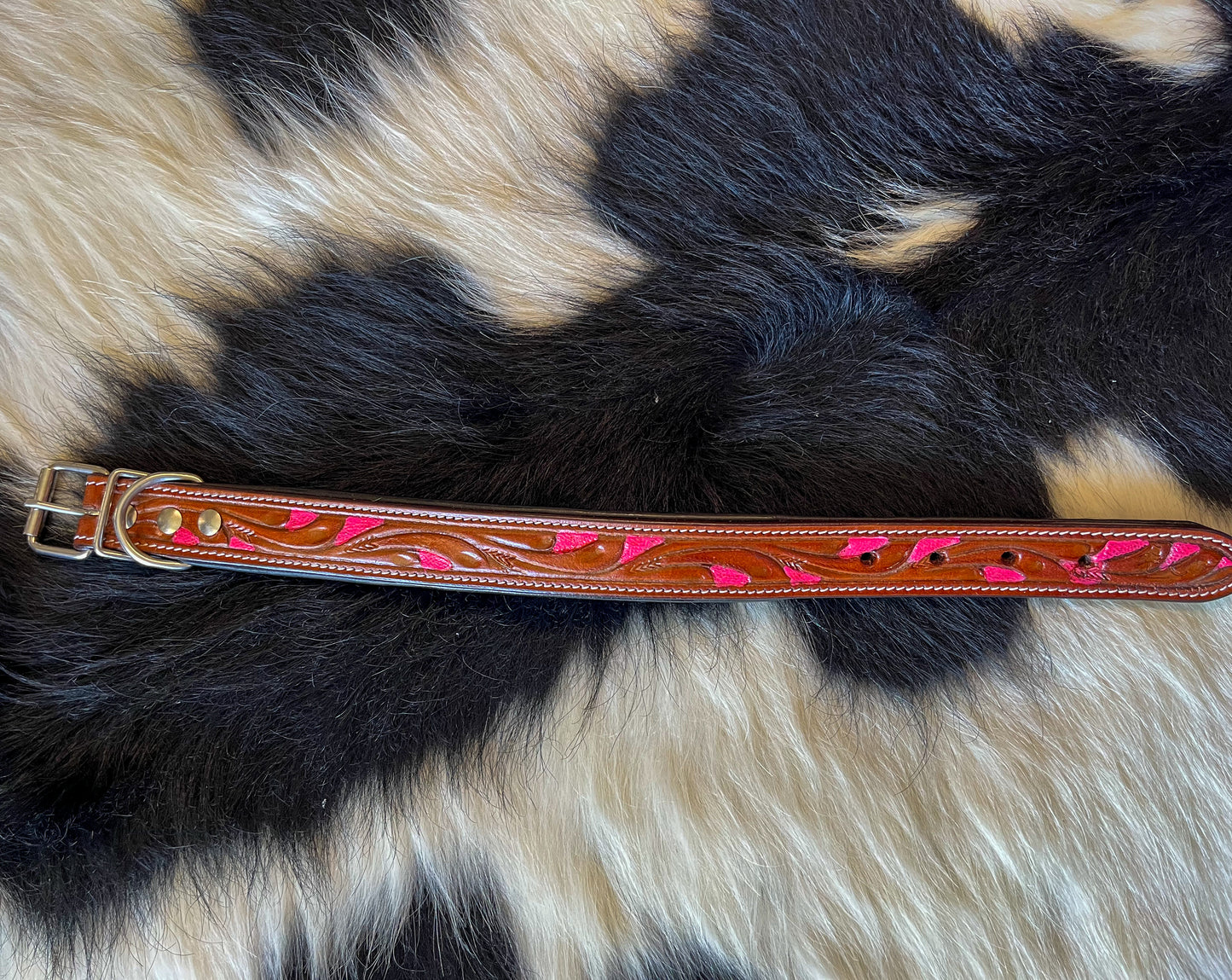 HotPink Tooled Leather Dog Collar - Small