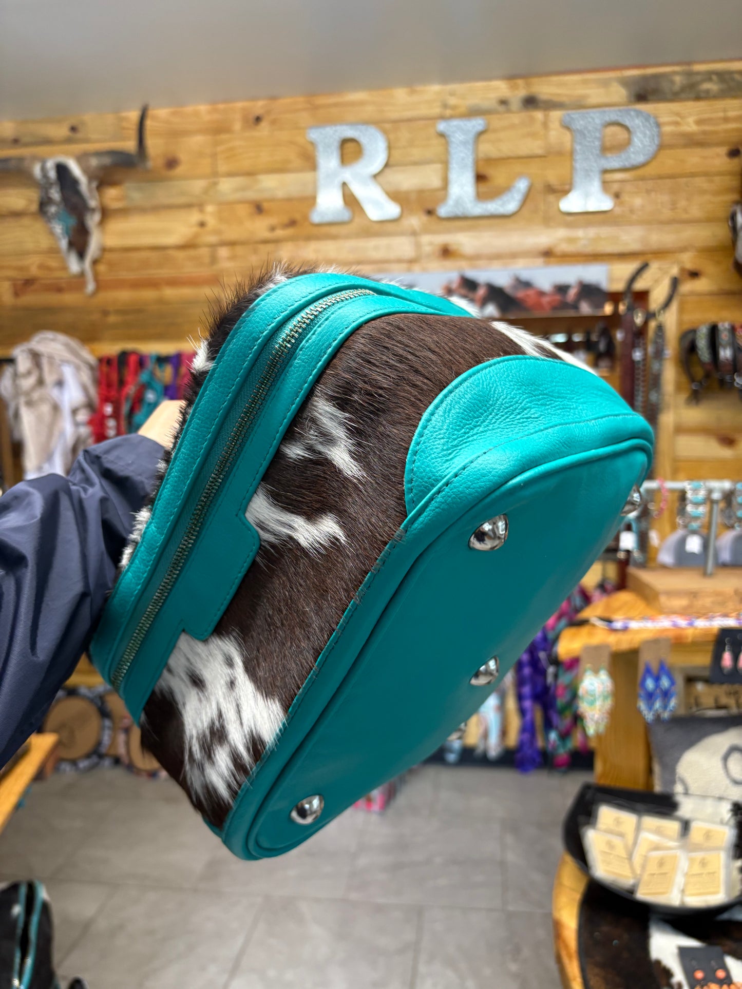 Cowhide Cosmetic/Toiletry Bag - turquoise leather