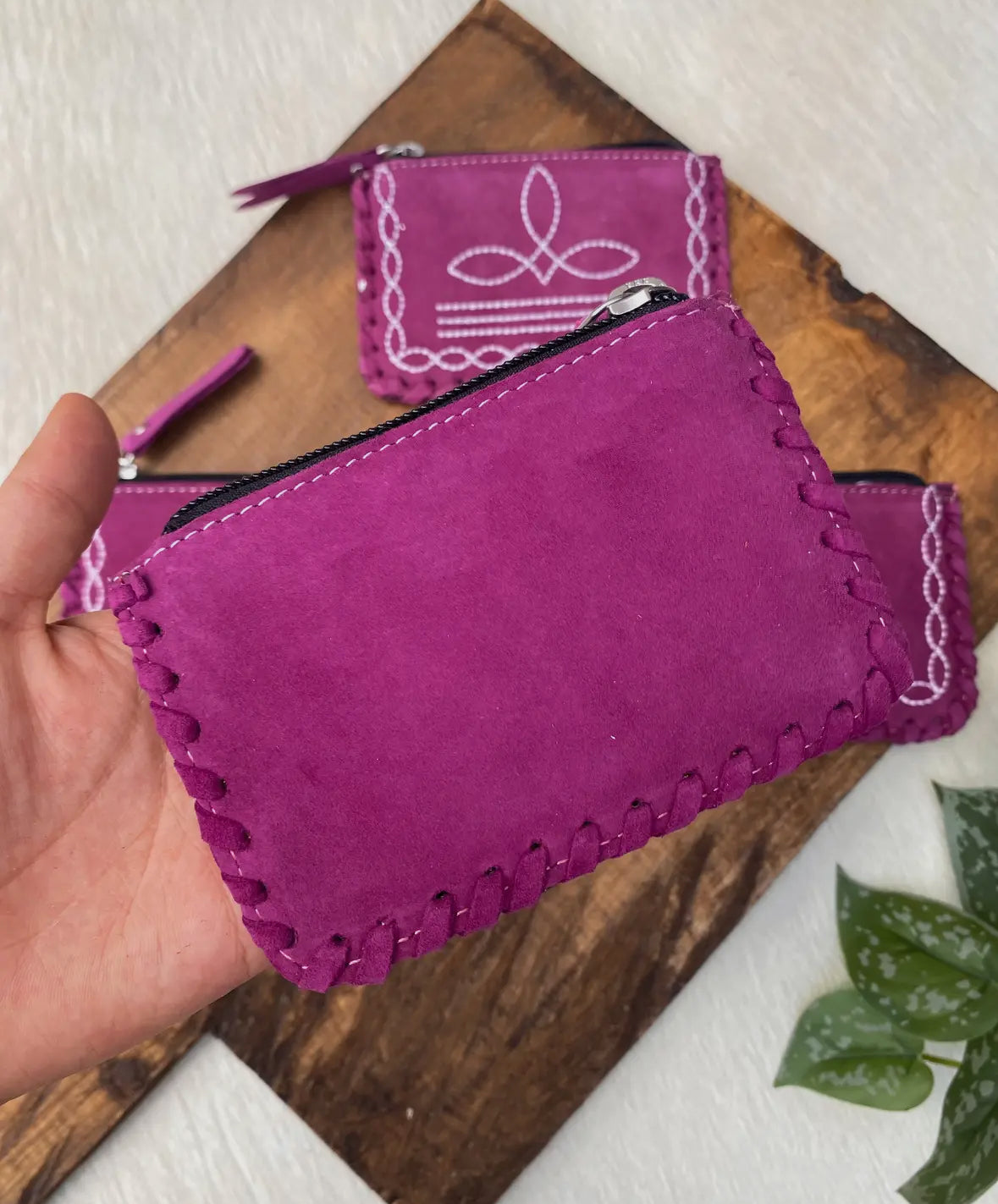 Violet Bootstitch Suede Coin Purse