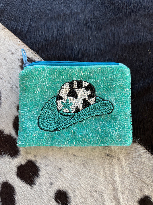 Cowprint Hat Beaded Coin Bag