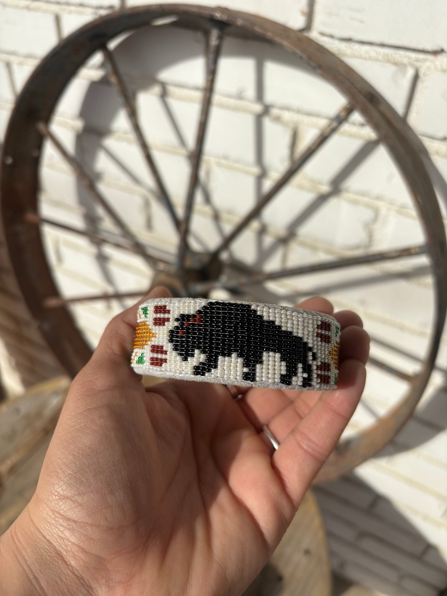 Buffalo Beaded Leather Cuff