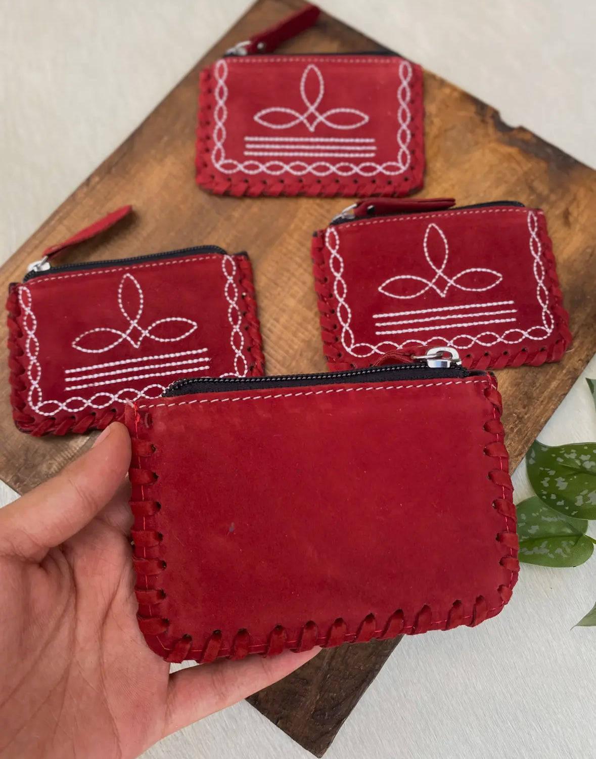 Red Bootstitch Suede Coin Purse