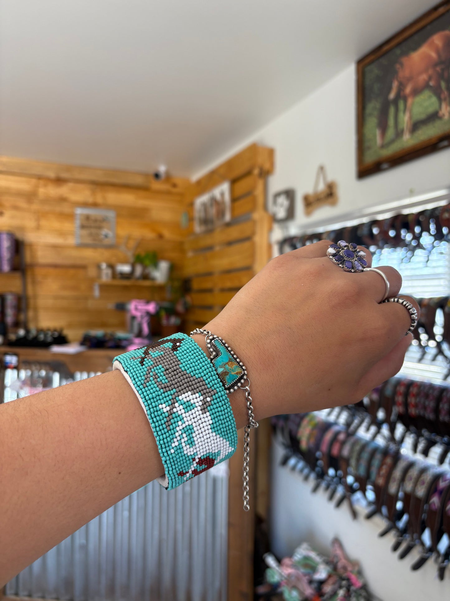 Horses Turquoise Bead Cuff