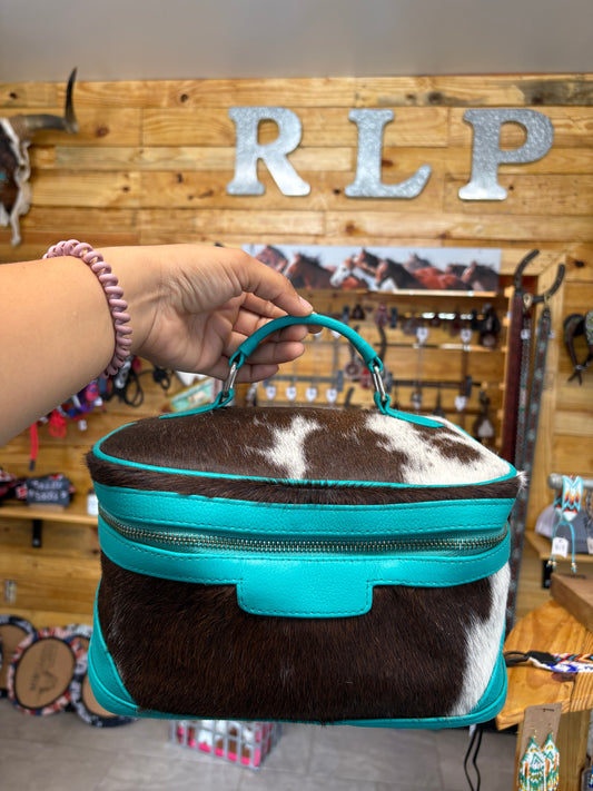 Cowhide Cosmetic/Toiletry Bag - turquoise leather