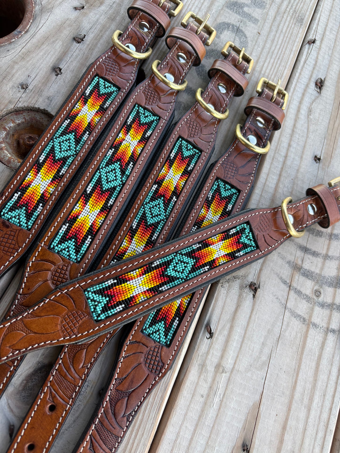 Turquoise Agave Dog Collar- Medium
