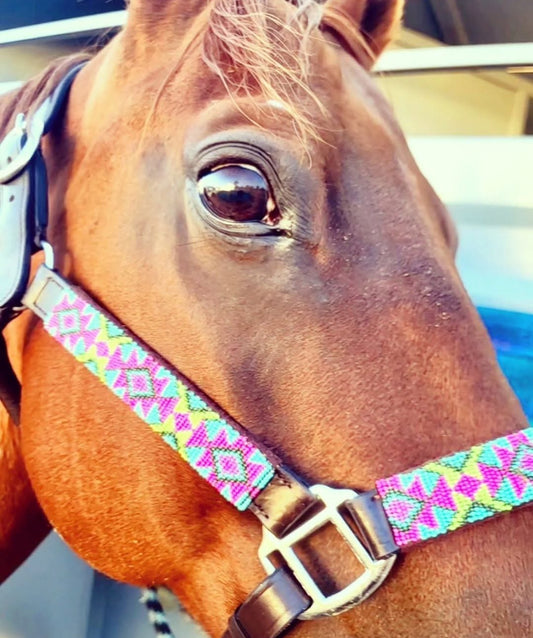 Pink Taffy Beaded Leather Halter