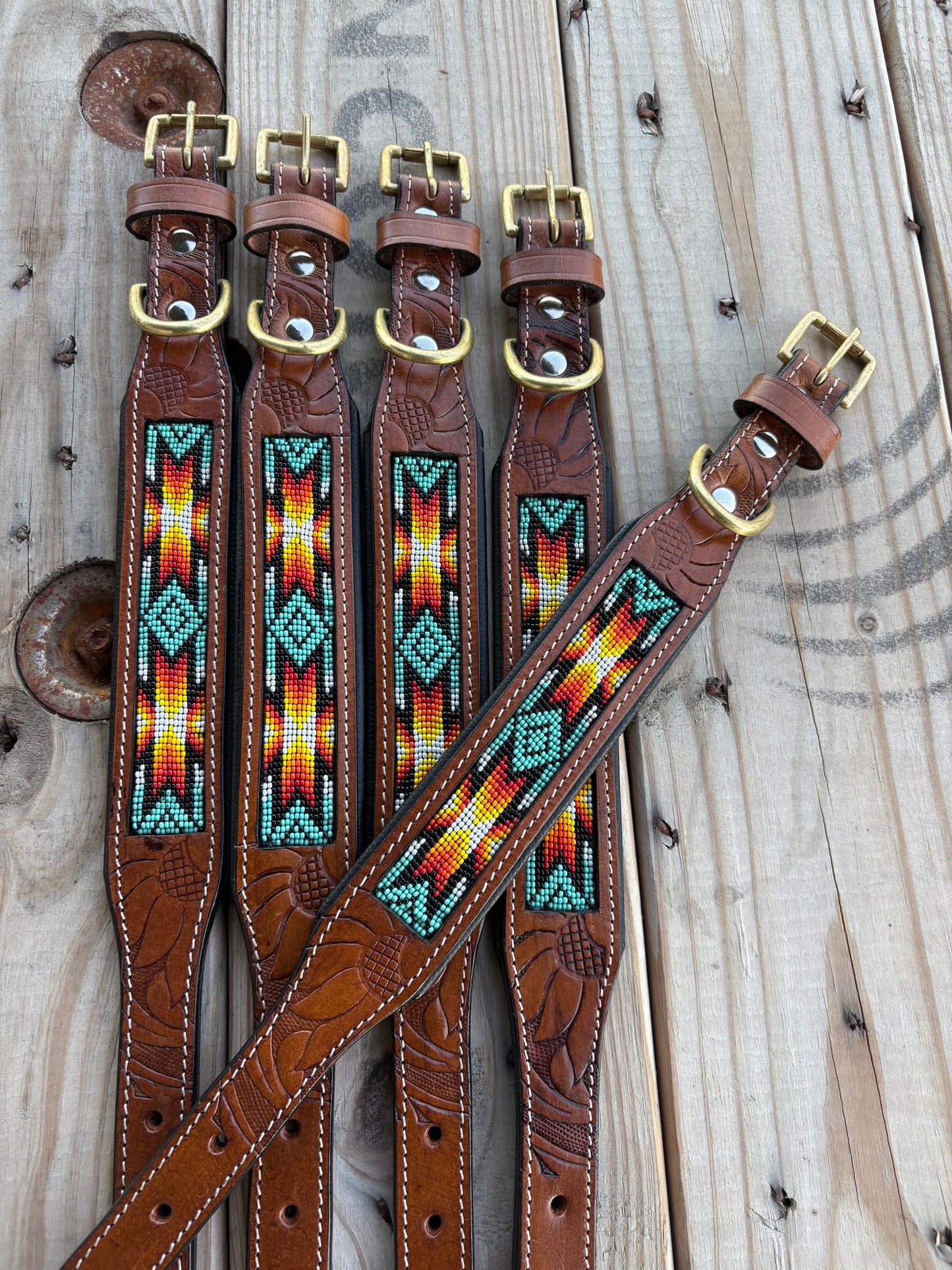 Turquoise Agave Dog Collar- Medium