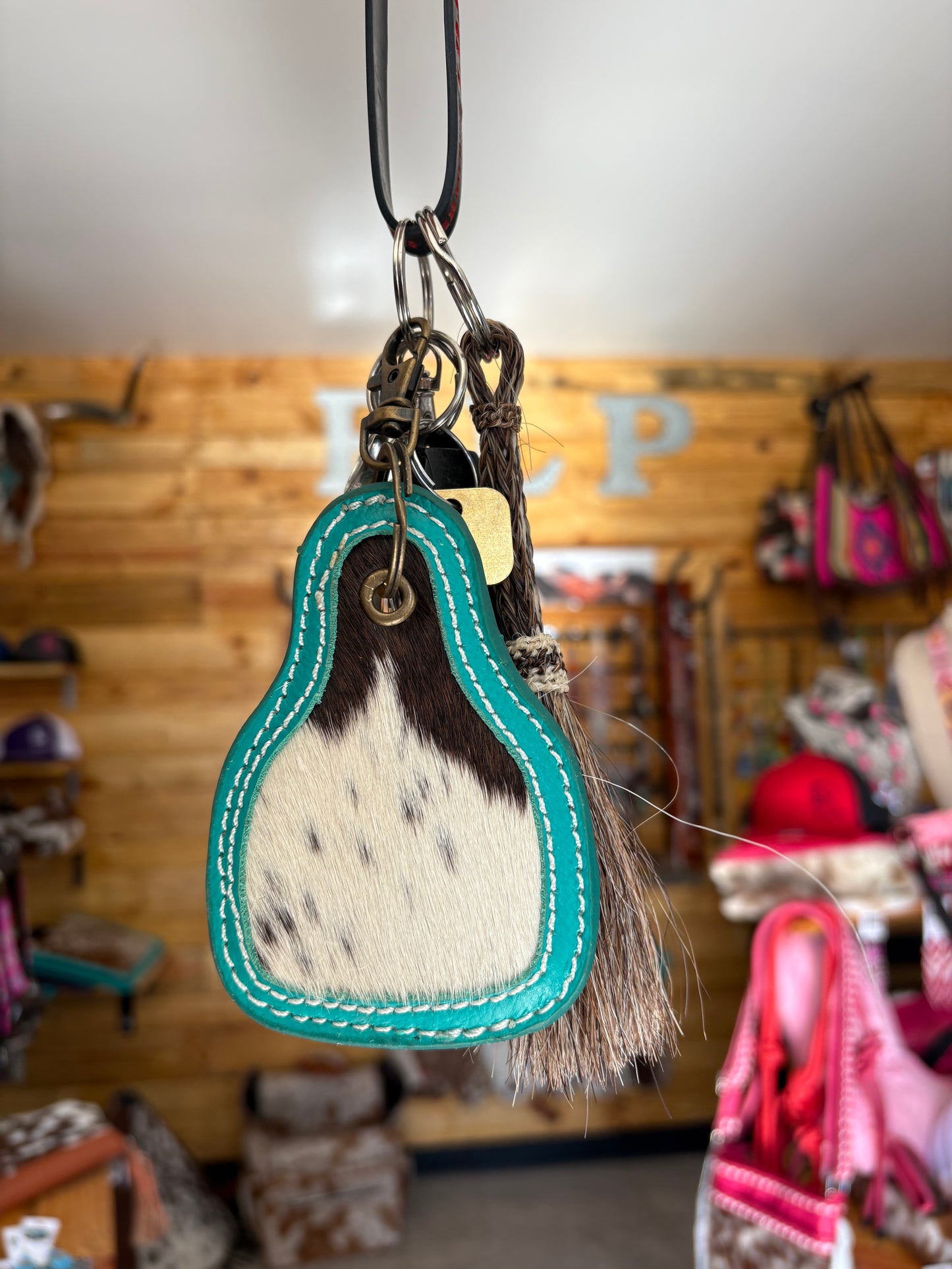Turquoise Cowhide Keychain