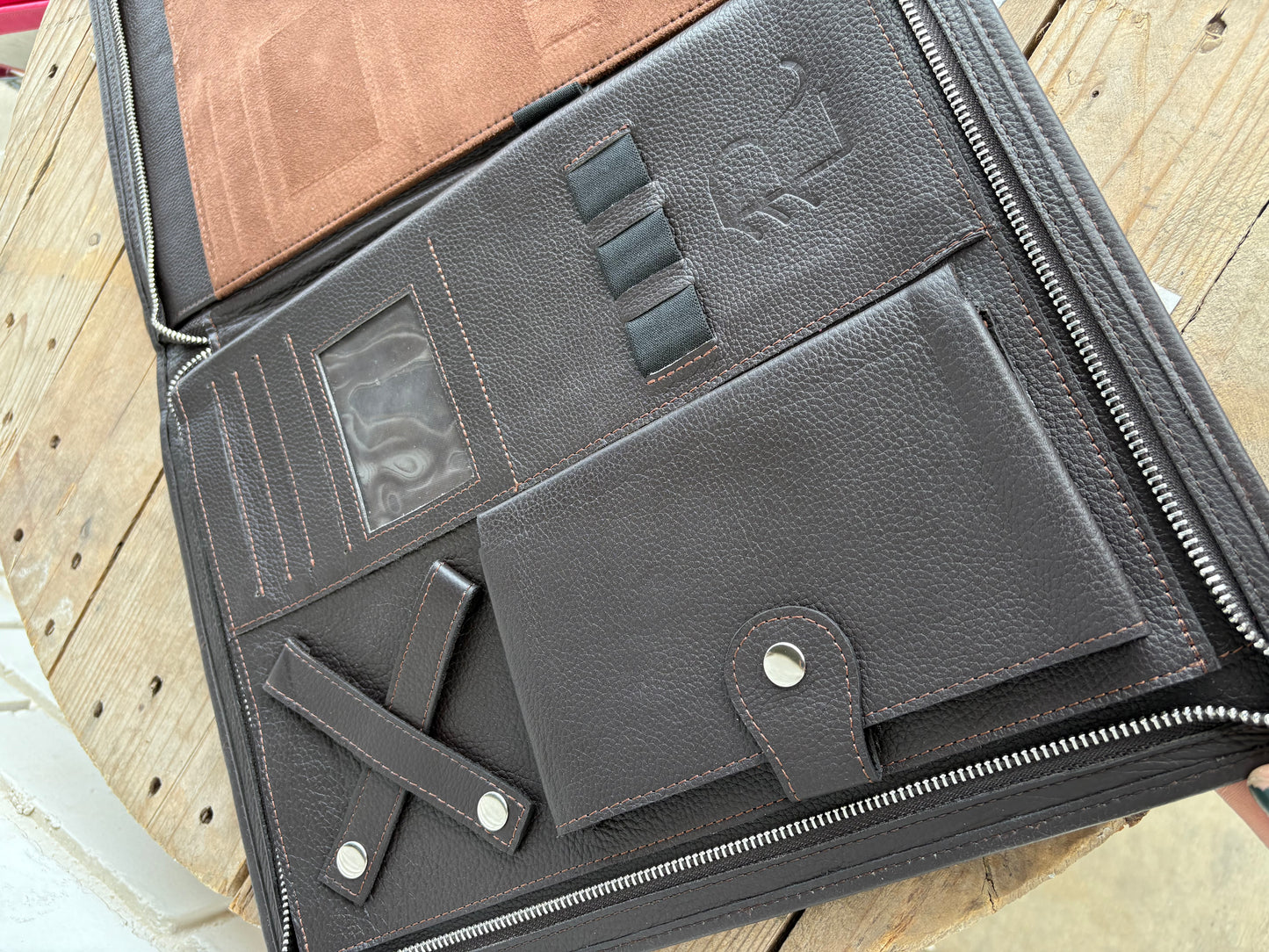 Cowhide + Brown Leather Planner - front tooled leather