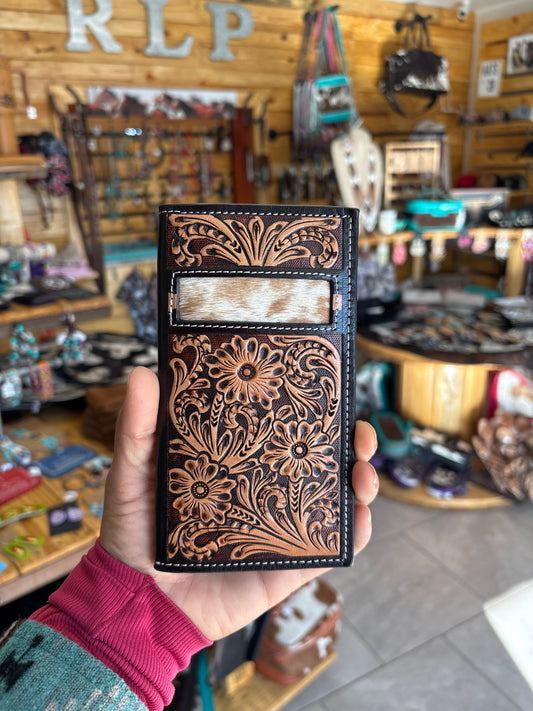 Tooled Leather + Cowhide Wallet