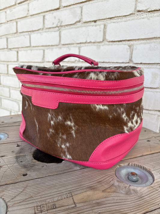 Cowhide Cosmetic Bag- Travel- Toiletries- pink leather