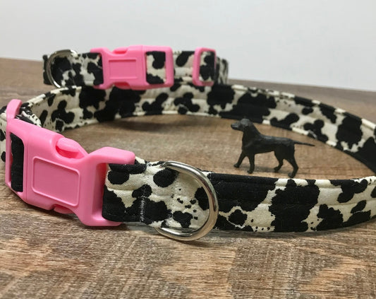 Cowprint Dog Collar- Pink Buckle