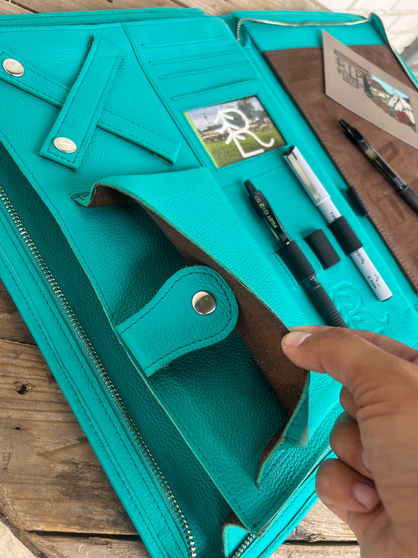 Cowhide + Turquoise Leather Planner (4)