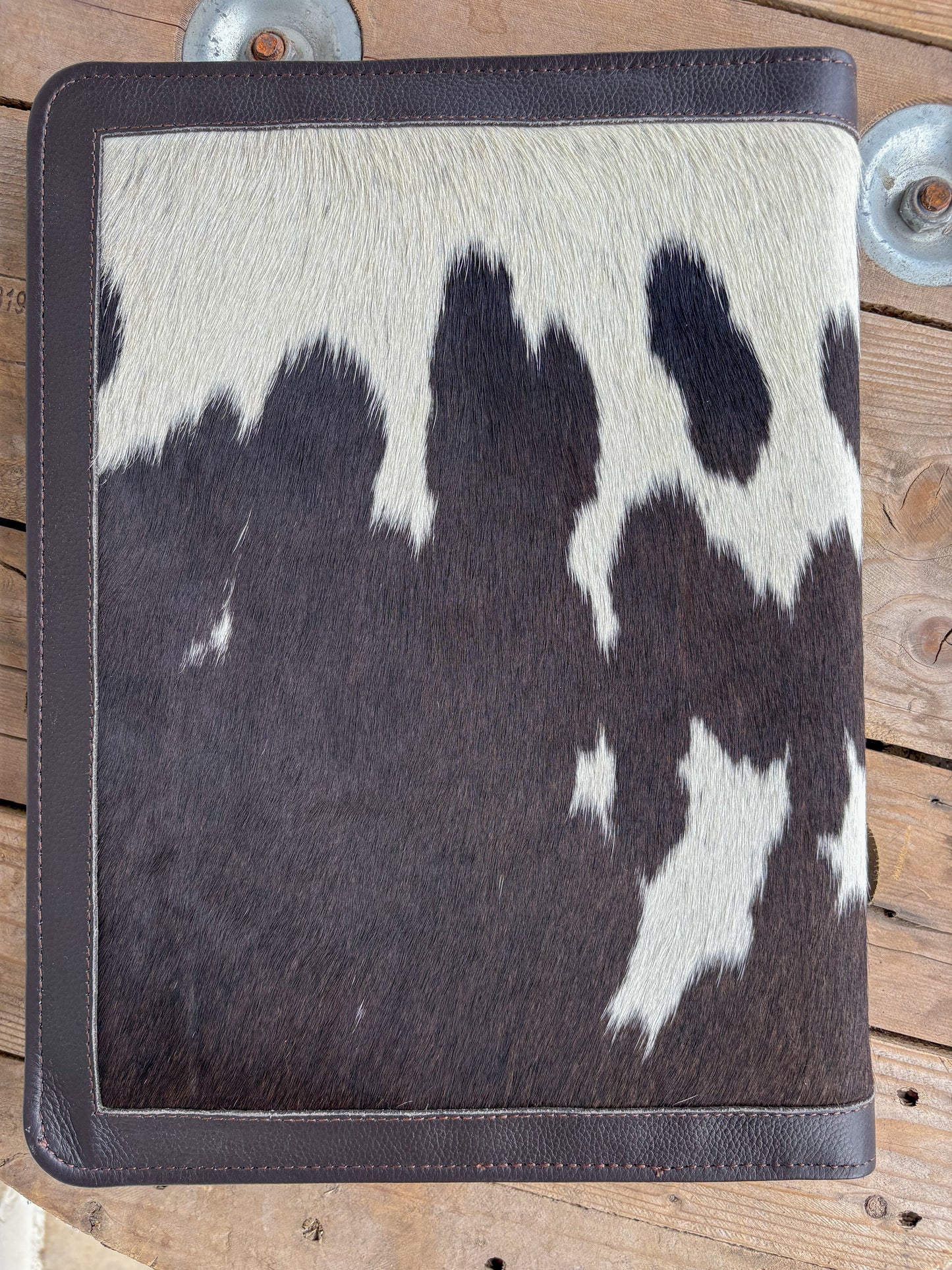 Cowhide + Brown Leather Planner - front tooled leather