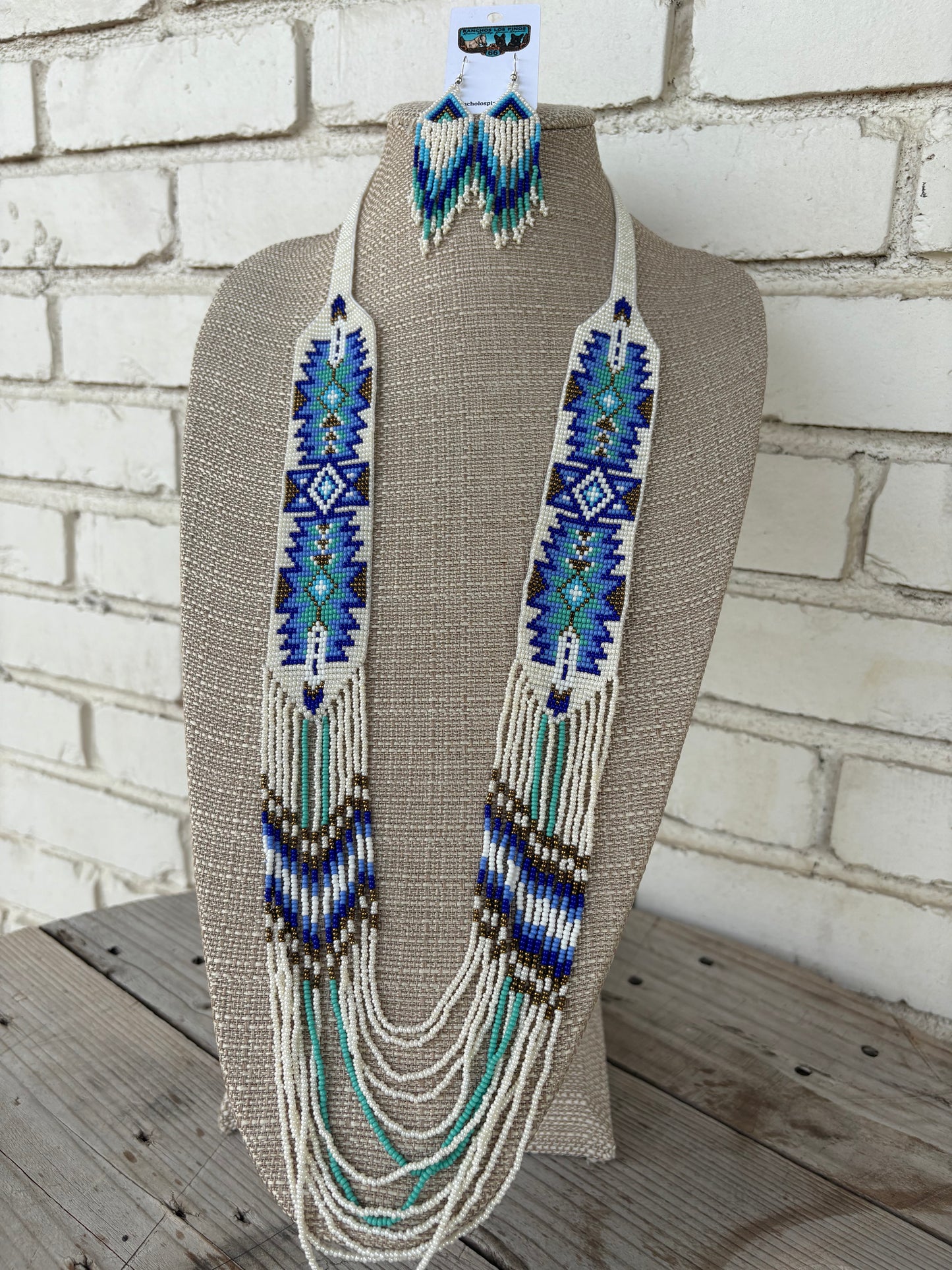 Blue & White Feather Beaded SET