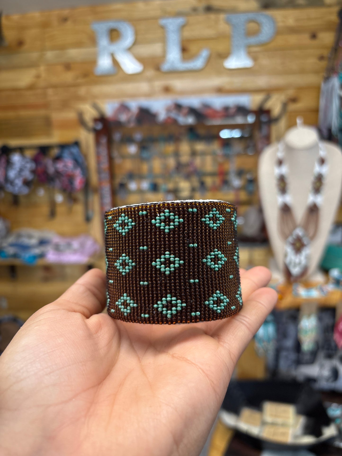 Beaded + leather cuff - Bracelet