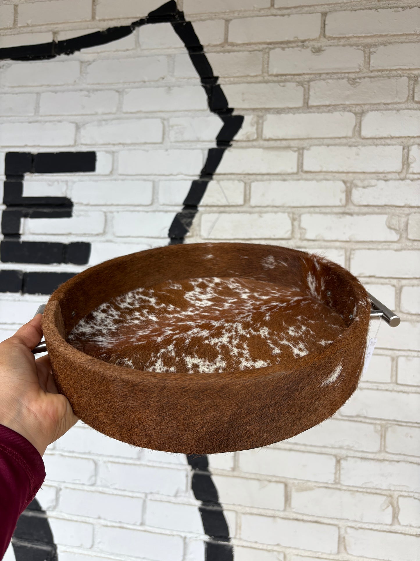 Small Round Cowhide Tray