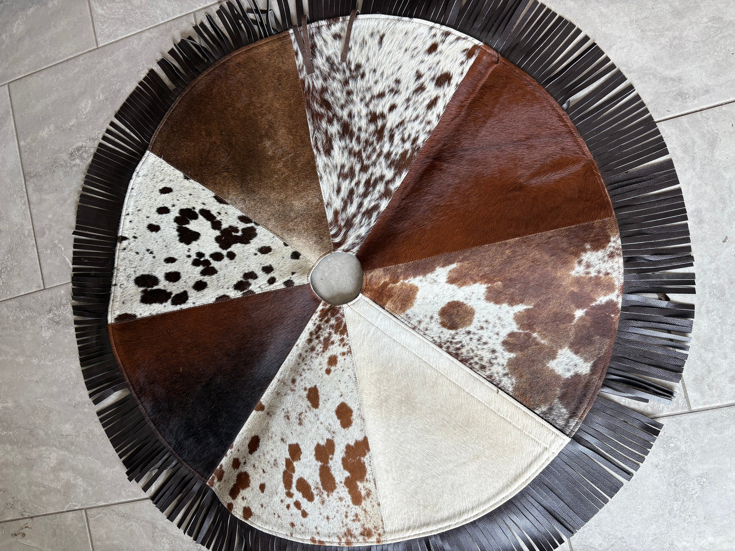 Cowhide Tree Skirt - brown fringe