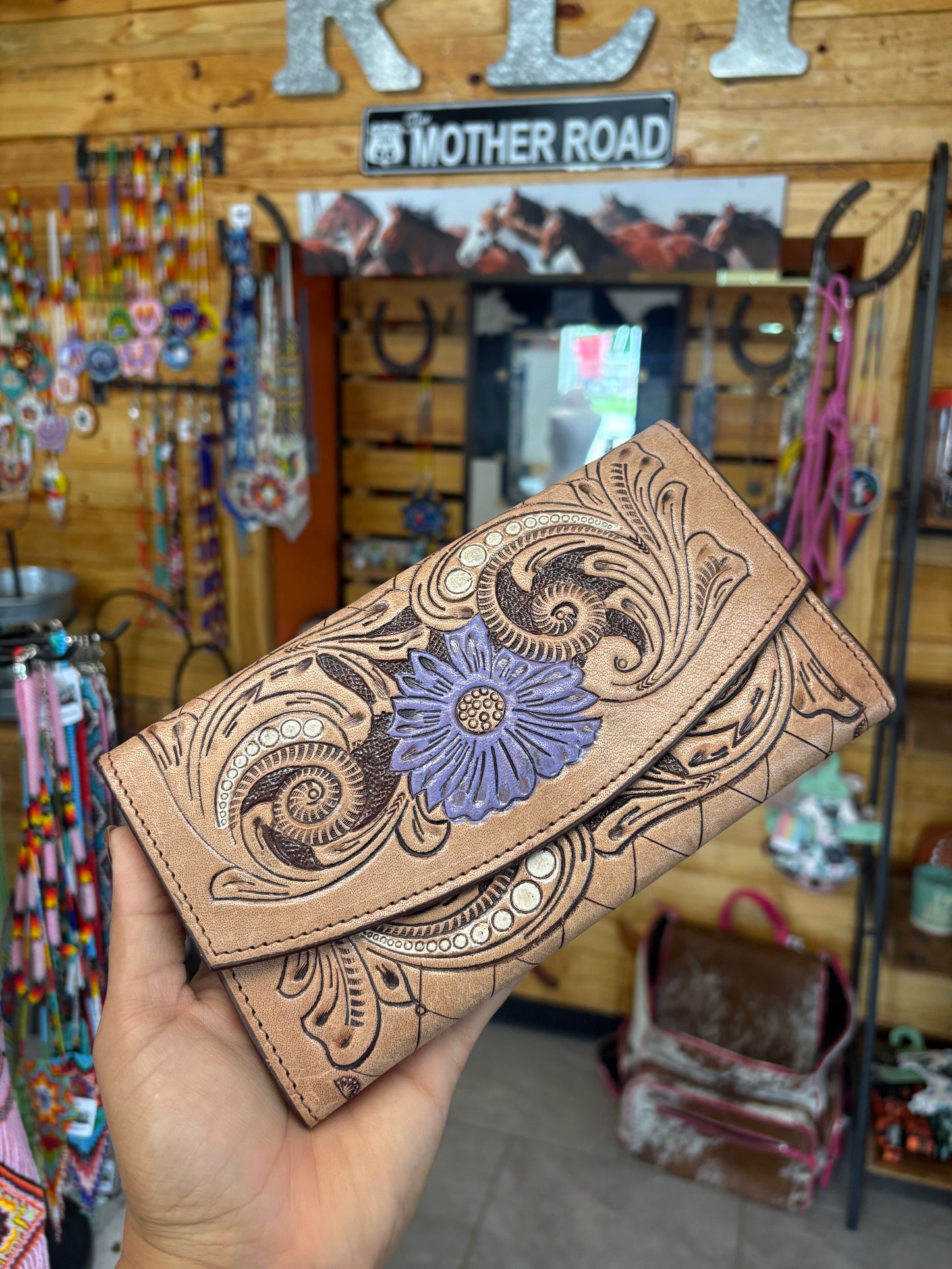 Purple Flower Leather Wallet