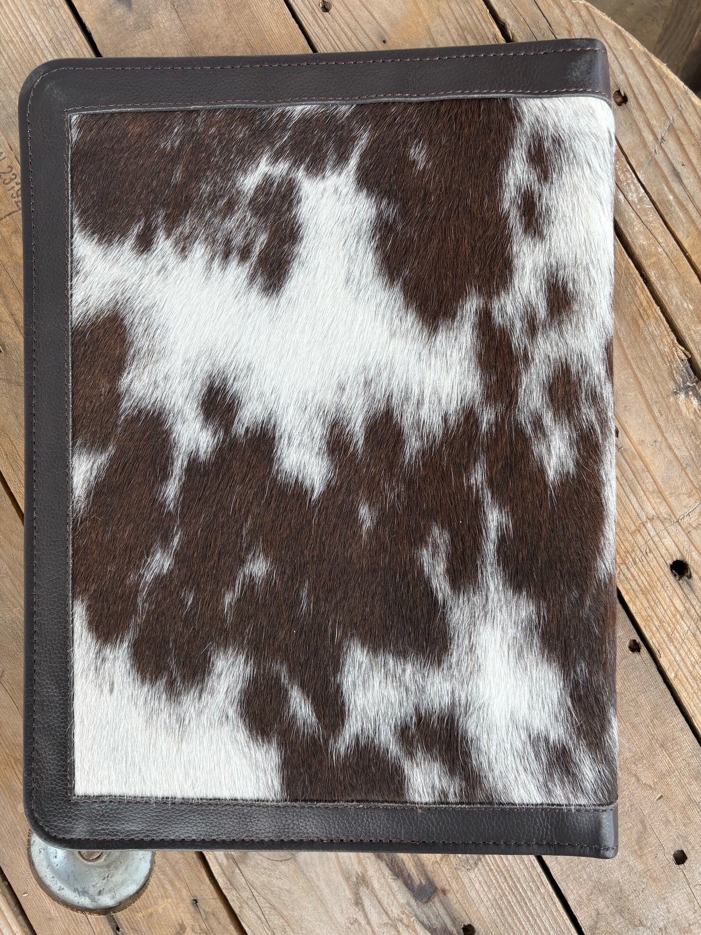 Cowhide + Brown Leather Planner- front tooled leather