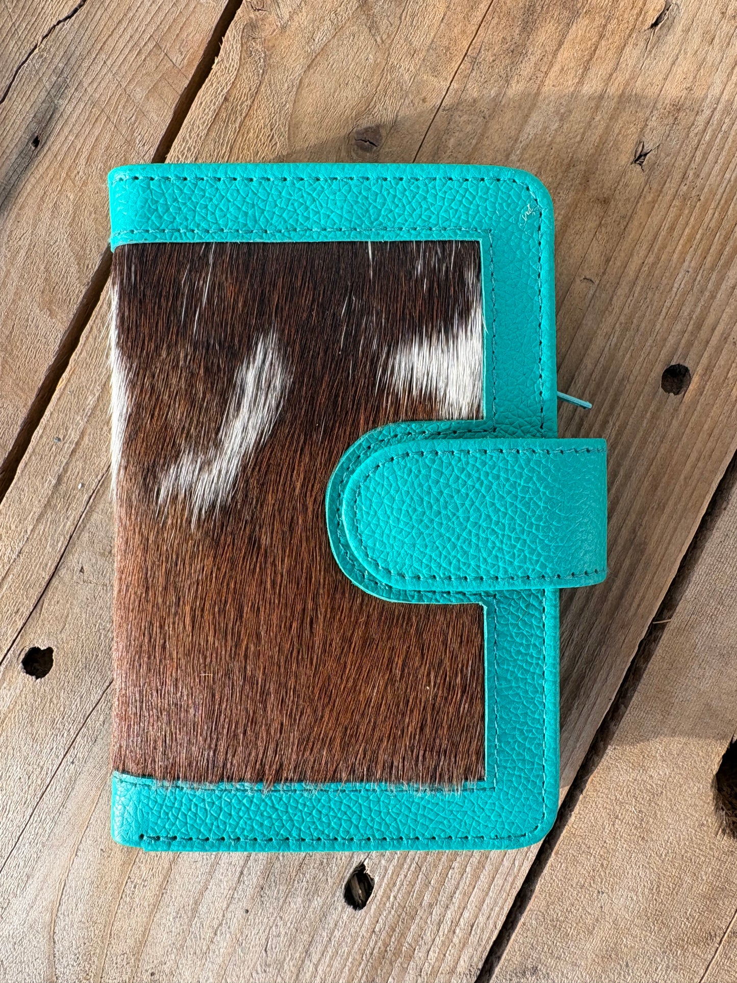 Cowhide Pocket Wallet - turquoise leather