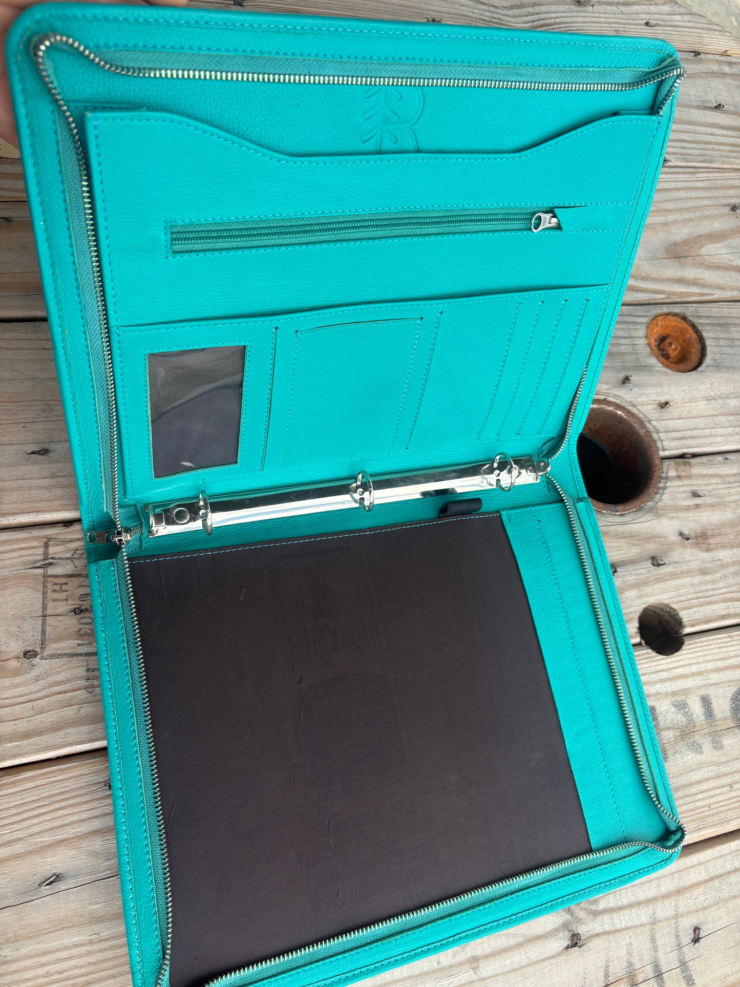 Turquoise Leather Cowhide Planner