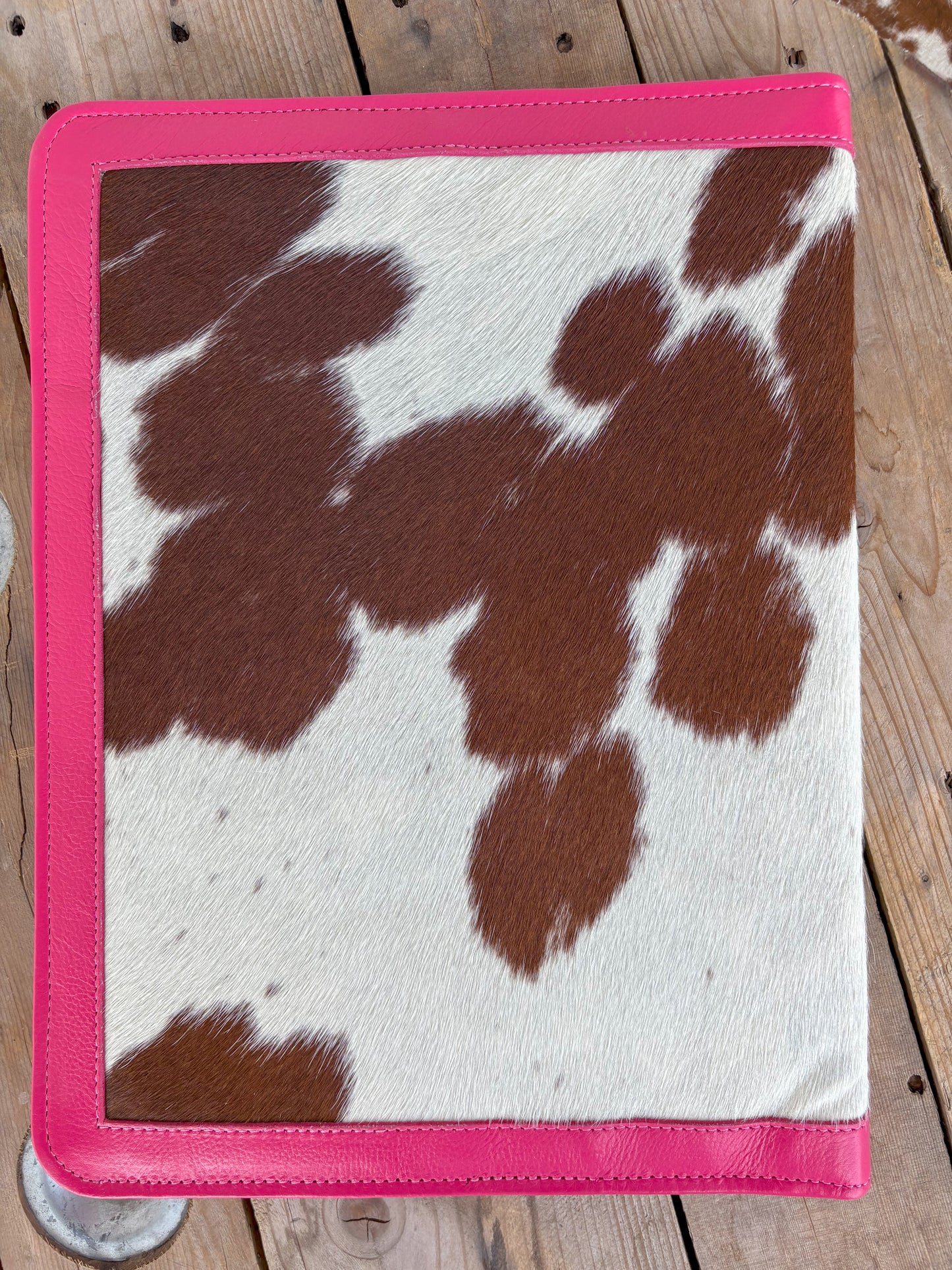 Cowhide + Pink Leather Planner- front tooled leather